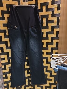Maternity Dark Blue Bootcut Jeans with Black Stretch Waistband